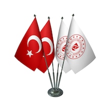 Masa Üstü Enerji Bakanlığı Bayrağı Türk Bayrağı Dörtlü Krom Direk