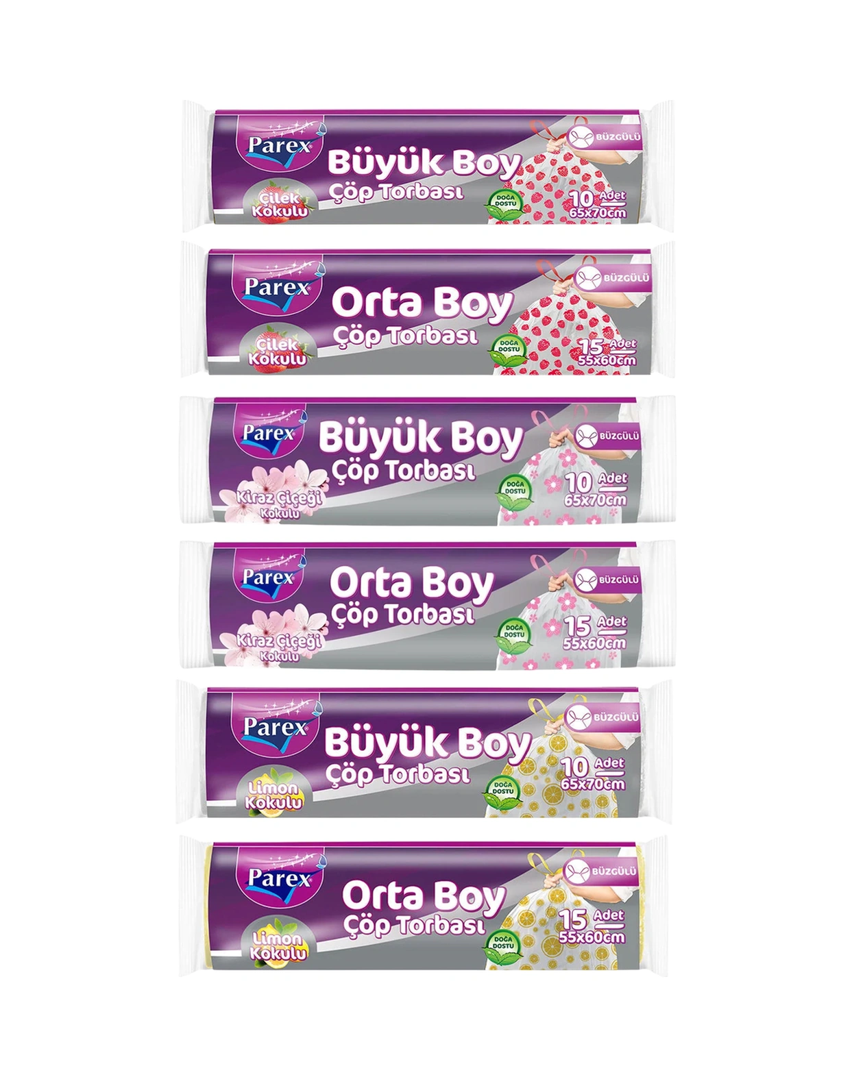 Büzgülü Çöp Torbası Kokulu Büyük Ve Orta Boy 6 Paket