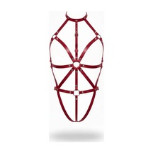 İkikareshop Bordo Body Harness Deri Yüksek Yaka O-halkalı Vücut Aksesuarı - Brf243 Çok Renkli