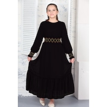 Kız Çocuk Siyah Uzun Boydan Şifon Astarlı Elbise