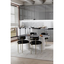 Avvio Rita Beyaz Ptt Ayak 80x140 Yemek Masası Mutfak Masası Masa Sandalye Takımı Kadife Kumaş Siyah Mermer Model