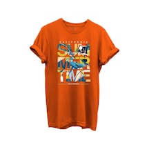 California Summertime Ve Tropikal Papağan Ve Palmiye Desenli %100 Pamuk Regular Fit Unisex T-shirt Turuncu