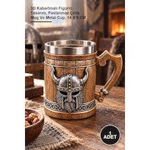 1 Adet Viking Miğferi Kupa Bardak 3d Kabartmalı Figürlü Tasarım, Paslanmaz Çelik Mug Ve Metal Cup, 14 X 9 Cm