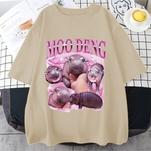 Flood Of Style Tayland Yılında Moo Deng Bouncy Domuz Bebek Komik Meme T-shirt Erkekler Kadınlar Kawaii T-shi Bej