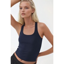 Hiccup Busem Vücuda Oturan U Yakalı Örme Askılı Bluz Lacivert