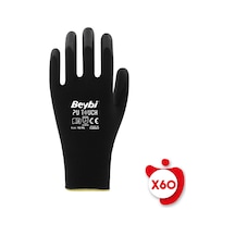 Beybi PU Touch Siyah Poliüretan Kaplı Polyester Örme Nitril İş Eldiveni 10 Beden 60 Çift