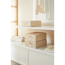 Ocean Home Textile 3'lü Küçük Boy Bej Balıksırtı Destekli Hurç Set 31 x 38 x 12 cm