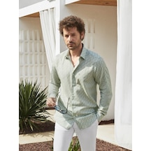 Dufy Yeşil Erkek Slim Fit Çiçek Desenli Klasik Yaka Uzun Kol Gömlek - 104880-yeşil Yeşil