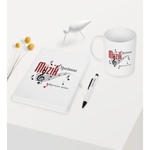Kişiye Özel Müzik Öğretmeni Temalı Beyaz Defter Kalem Kupa Seti -