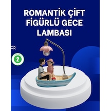 Romantik Sandal Üzerinde Çift Figürü Led Gece Lambası Masa Dekoru Mavi