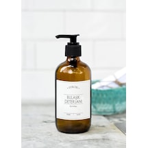 Blobs 500ml Amber Kahverengi Cam Şişe Bulaşık Deterjanı Beyaz Etiketli Kahverengi Siyah