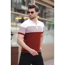 Madmext Kiremit Renk Bloklu Polo Yaka Triko Erkek T-shirt E7409 Kiremit