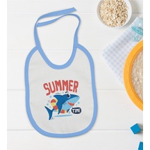 Bk Kids Summer Time Tasarımlı Mavi Bebek Mama Önlüğü
