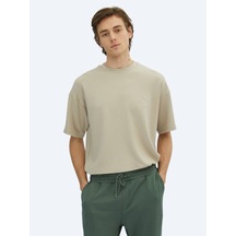 Bej Düz Bisiklet Yaka T-shirt Bej