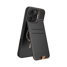İphone Uyumlu 16 Pro Max Kılıf Magsafeli Raptic Slim Wallet Serisi Deri Kartlıklı Standlı Kapak Siyah Siyah