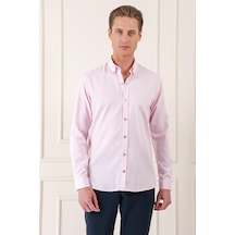 Efor Slim Fit Düğmeli Yaka Dokulu %100 Pamuk Klasik Pudra Gömlek Gk 724 Pudra