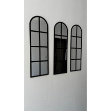 Pleksi Aynalı Siyah Mdf 3lü Duvar Penceresi 80x25 Cm Siyah