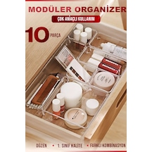 10'lu Çok Amaçlı Çekmece İçi Düzenleyici Set Şeffaf Organizer Makyaj Takı Organizeri Şeffaf