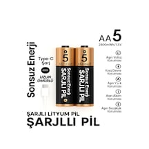 Type-c Şarjlı 2800mwh 1.5v Şarj Edilebilir 2'li Aa Kalın Pil - Lityum İyon Batarya