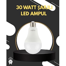 Acil Durumlar İçin Şarjlı Led Ampul 6400k Soğuk Beyaz 30 Watt Beyaz