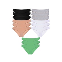Royaleks 15 adet Süper Eko Set Likralı Kadın Slip Külot Siyah Ten Gri Beyaz Yeşil RYL-EKO15035 Çok Renkli