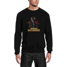 Pubg Battlegrounds Baskılı Siyah Erkek Örme Sweatshirt