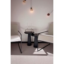 Siyah Masif Ahşap Yan Sehpa Doğal 2 Li Zigon Sehpa Ve Fiskos Seti - Coffee Table Siyah