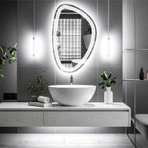 Elan Asym Beyaz Led'li Kumlamalı Lavabo & Banyo Aynası Dokunmatik Sensörlü 100 X 65 Cm