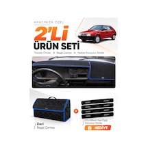 E-biz Skoda Favorit 1987-1995 Uyumlu Torpido Örtüsü + Deri Bagaj Çantası Seti - Siyah-mavi - Sk003