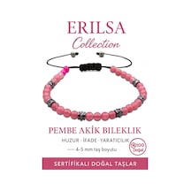 Sertifikalı Terahertz - Pembe Akik Taşı Bileklik - İnce Model Sev Çok Renkli