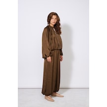 Beli Lastikli Dokulu Saten Balon Pantolon Olive