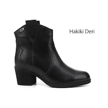 Gönderi(R) Gönderi R Siyah Kalın Topuklu Hakiki Deri Kovboy Bot Siyah