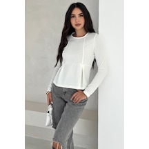 Noa & Noa Kadın Volanlı Dikiş Detaylı Premium Bluz Vücut Şekillendirici & Modern Kesim Beyaz