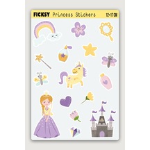 Sevimli Prenses Sticker Seti - 16 Adet Etiket Çıkartma Çok Renkli