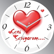 Seni Seviyorum Büyük Kalpli Bombeli Cam Sessiz Duvar Saati Çok Renkli