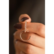 Roza Silver Zirkon Taşlı Rose Halka Model Çivili Gümüş Küpe