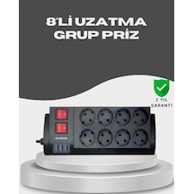 Akım - 394 - Korumalı 8 Li Priz 3 Usb Li Uzatma Kablosu Isıya Dalı - Ece-umay - 2 Metre