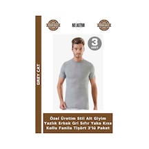 Grey Cat Özel Üretim Stil Alt Giyim Yazlık Erkek Gri Sıfır Yaka Kısa Kollu Fanila Tişört 3'lü Paket