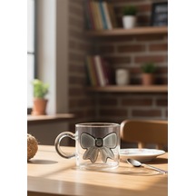 Lebron Borosilikat Cam Kupa Kurdelalı Şeffaf Kahve & Çay Bardağı Siyah Renk