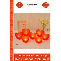 Özel Üretim Dekoratif Pilli Romantik 8cm Modeli Led Işıklı Kırmızı Kalp Gece Lambası 12'li Paket