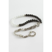 Siyah Beyaz Mat Onix Ceyt Doğaltaş Tesbih 6 Mm Altın 90521278
