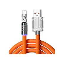 Turuncu 180 Dönebilen Usb C Tipi Kablo Hızlı Şarj 120 W 6a Sıvı Silikon Kablo Tel İos Uyumlu Xiaomi Samsung İçin Usb Kalın Veri Hattı 1.2 M For Type-c