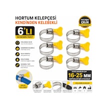 Hortum Kelepçesi 6'lı Plastik Kelebek Bağlantılı Paslanmaz Çelik Metal Hortum Kelepçesi 16-25 Mm Ayarlanabilir El Sıkm 1