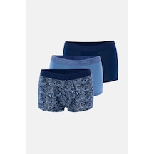 Dagi Erkek Lacivert Mavi 3'lü Desenli Micro Modal Boxer- 4210lm Lacivert - Mavi