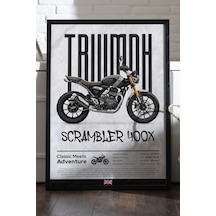 Triumph Scrambler 400 Siyah Ahşap Çerçeveli Dekoratif Motosiklet Duvar Tablosu