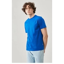 Erkek Düz Penye Tişört Bisiklet Yaka Kısa Kol Regular Fit T-shirt - Mavi