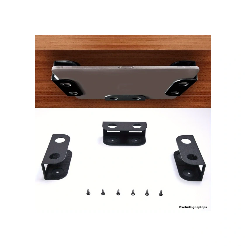 Willowhaven Siyah Güvenli Tablet Duvara Monte Tutucu - Masa Altı Saklama Braketi 4 Yapışkan Ped Siyah