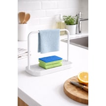 Modern Mutfak Süngerlik Ve Bez Askılığı, Tezgah Üstü Düzenleyici Stand 22x22,5x9 Cm Beyaz