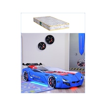 Arabalı Yatak, Mercedes Rüzgarlıklı Full Ledli Arabalı Yatak - Mavi + 1 Adet Comfort Yatak