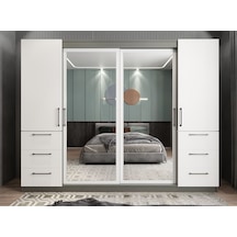 Bella Sürgü Kapaklı Dolap Gardırop Füme Beyaz 270cm- Montaj Dahil